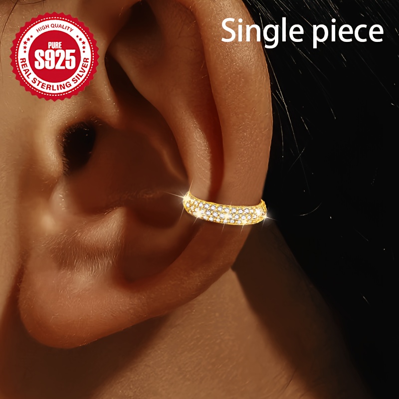 Women's S925 Silvery Ear Clip with Synthetic Zirconia Accents